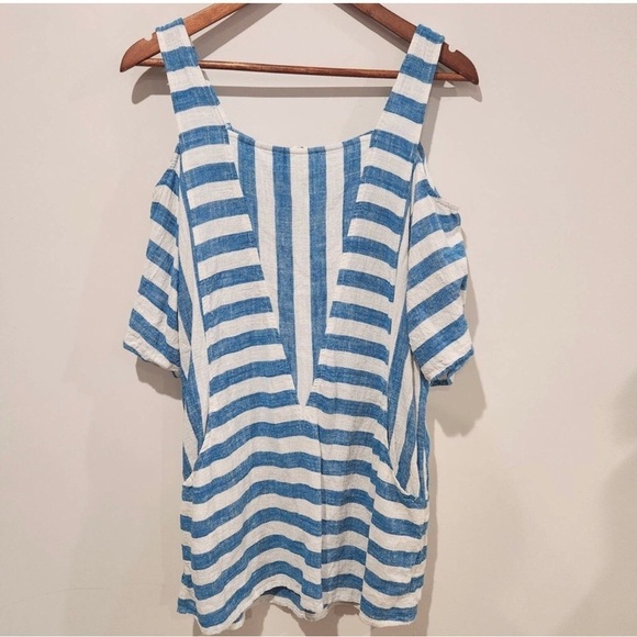 Soft Surroundings blue & white striped cold shoulder top! - Picture 2 of 6